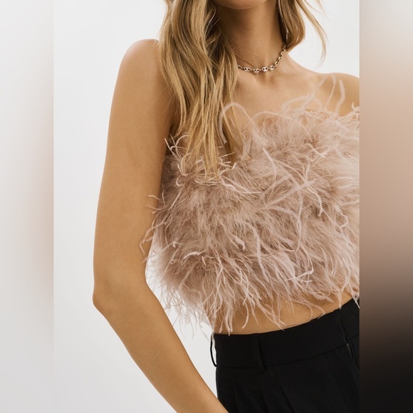 LAMARQUE Zania Top ($295) Feather Bustier tan/nude - LIKE NEW - size medium - Picture 2 of 14